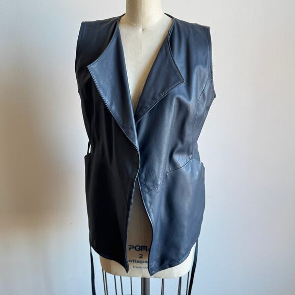 SARACENO BELLAGIO Blue Leather Belted Vest - Picture 5 of 11